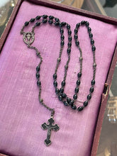 Load image into Gallery viewer, Vintage Art Deco Italy Black Wood Bead Rosary Beads Scalloped Crucifix
