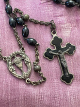 Load image into Gallery viewer, Vintage Art Deco Italy Black Wood Bead Rosary Beads Scalloped Crucifix
