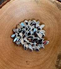Load image into Gallery viewer, Vintage Midcentury Light Blue Aurora Borealis Faceted Navette Rhinestone Brooch
