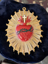 Load image into Gallery viewer, Antique Sacred Heart Brass Metal Casket Plaque Religious Mourning Oddity
