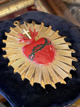 Load image into Gallery viewer, Antique Sacred Heart Brass Metal Casket Plaque Religious Mourning Oddity

