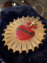 Load image into Gallery viewer, Antique Sacred Heart Brass Metal Casket Plaque Religious Mourning Oddity
