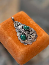 Load image into Gallery viewer, Vintage Navajo J.W. Tom Sterling Silver Genuine Malachite Cabochon Pendant
