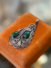 Load image into Gallery viewer, Vintage Navajo J.W. Tom Sterling Silver Genuine Malachite Cabochon Pendant
