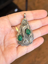 Load image into Gallery viewer, Vintage Navajo J.W. Tom Sterling Silver Genuine Malachite Cabochon Pendant
