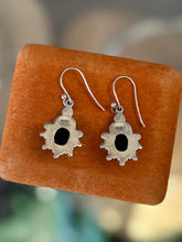 Load image into Gallery viewer, Vintage Sterling Silver &amp; Black Onyx Cabochon Tibetan Style Dangle Earrings
