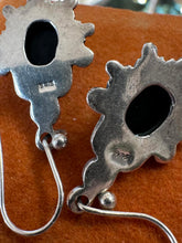 Load image into Gallery viewer, Vintage Sterling Silver &amp; Black Onyx Cabochon Tibetan Style Dangle Earrings
