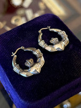 Load image into Gallery viewer, Vintage 1990s Sterling Silver Claddagh Heart &amp; Hand Hoop Earrings Hoops
