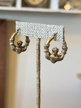 Load image into Gallery viewer, Vintage 1990s Sterling Silver Claddagh Heart &amp; Hand Hoop Earrings Hoops
