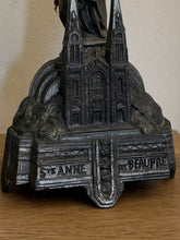 Load image into Gallery viewer, Antique 1900s French St. Anne de Beaupre Souvenir Metal Music Box Statue Working
