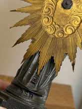 Load image into Gallery viewer, Antique 1900s French St. Anne de Beaupre Souvenir Metal Music Box Statue Working
