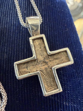 Load image into Gallery viewer, Vintage Sterling Silver Multi Gemstone Cross Pendant Necklace 19"
