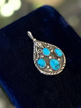 Load image into Gallery viewer, Vintage Native American Sterling Silver Genuine Turquoise Teardrop Pendant
