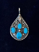 Load image into Gallery viewer, Vintage Native American Sterling Silver Genuine Turquoise Teardrop Pendant
