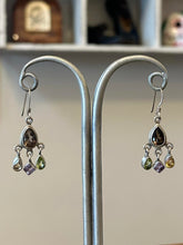 Load image into Gallery viewer, Vintage Sterling Silver Multi Gemstone Faceted Amethyst Citrine Peridot Earrings
