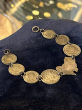 Load image into Gallery viewer, Vintage 1940s WW2 Era Trench Art Australian Coin Pence Sweetheart Bracelet 6.75"
