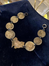 Load image into Gallery viewer, Vintage 1940s WW2 Era Trench Art Australian Coin Pence Sweetheart Bracelet 6.75"
