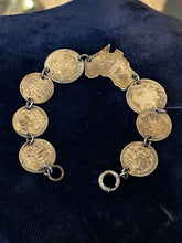 Load image into Gallery viewer, Vintage 1940s WW2 Era Trench Art Australian Coin Pence Sweetheart Bracelet 6.75"
