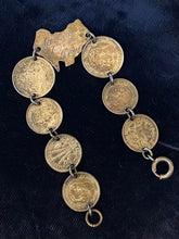 Load image into Gallery viewer, Vintage 1940s WW2 Era Trench Art Australian Coin Pence Sweetheart Bracelet 6.75"
