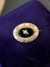 Load image into Gallery viewer, Antique Victorian Era Gold Filled Black Onyx Seed Pearl Oval Mourning Pin
