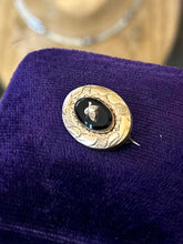Load image into Gallery viewer, Antique Victorian Era Gold Filled Black Onyx Seed Pearl Oval Mourning Pin

