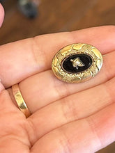 Load image into Gallery viewer, Antique Victorian Era Gold Filled Black Onyx Seed Pearl Oval Mourning Pin
