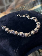 Load image into Gallery viewer, Vintage 1970s Mexico Sterling Silver Genuine Amethyst Cabochon Bracelet 7.5"
