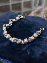 Load image into Gallery viewer, Vintage 1970s Mexico Sterling Silver Genuine Amethyst Cabochon Bracelet 7.5"
