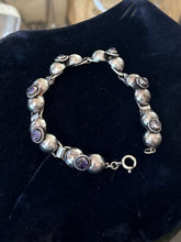 Load image into Gallery viewer, Vintage 1970s Mexico Sterling Silver Genuine Amethyst Cabochon Bracelet 7.5"
