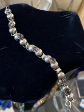 Load image into Gallery viewer, Vintage 1970s Mexico Sterling Silver Genuine Amethyst Cabochon Bracelet 7.5"
