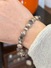 Load image into Gallery viewer, Vintage 1970s Mexico Sterling Silver Genuine Amethyst Cabochon Bracelet 7.5"
