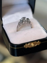 Load image into Gallery viewer, Vintage 14k White Gold Faceted Aquamarine &amp; Diamond Ring US Size 7 1/2
