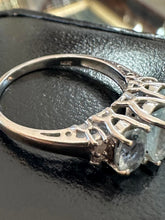 Load image into Gallery viewer, Vintage 14k White Gold Faceted Aquamarine &amp; Diamond Ring US Size 7 1/2
