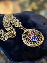 Load image into Gallery viewer, Vintage Reinad Via Crucis Via Lucis Blue &amp; Red Enamel Gold Tone Pendant Necklace
