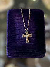 Load image into Gallery viewer, Vintage Gold Filled Wire Wrapped Pearl Cross Pendant Necklace Hook Closure 15"
