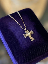 Load image into Gallery viewer, Vintage Gold Filled Wire Wrapped Pearl Cross Pendant Necklace Hook Closure 15"
