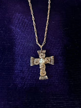 Load image into Gallery viewer, Vintage Gold Filled Wire Wrapped Pearl Cross Pendant Necklace Hook Closure 15"
