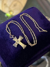 Load image into Gallery viewer, Vintage Gold Filled Wire Wrapped Pearl Cross Pendant Necklace Hook Closure 15"
