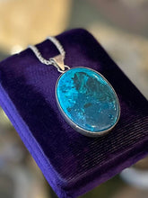 Load image into Gallery viewer, Vintage Sterling Silver Genuine Chrysocolla or Shattuckite Large Oval Pendant Necklace
