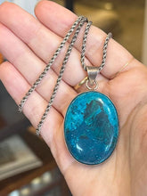 Load image into Gallery viewer, Vintage Sterling Silver Genuine Chrysocolla or Shattuckite Large Oval Pendant Necklace
