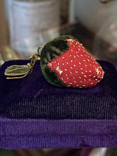 Load image into Gallery viewer, Antique Victorian Handmade Red Strawberry Green Velvet Pin Cushion
