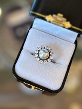 Load image into Gallery viewer, Vintage Sterling Silver Cubic Zirconia Halo Pearl Cocktail Ring US 7 1/4
