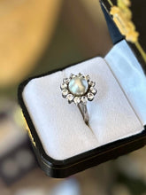 Load image into Gallery viewer, Vintage Sterling Silver Cubic Zirconia Halo Pearl Cocktail Ring US 7 1/4
