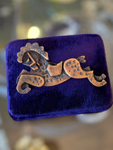 Load image into Gallery viewer, Vintage 1950s Signed REBAJES Hand Crafted Copper Carousel Horse Brooch Pin
