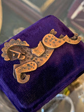 Load image into Gallery viewer, Vintage 1950s Signed REBAJES Hand Crafted Copper Carousel Horse Brooch Pin

