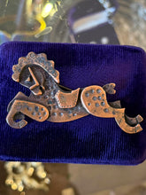 Load image into Gallery viewer, Vintage 1950s Signed REBAJES Hand Crafted Copper Carousel Horse Brooch Pin
