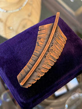 Load image into Gallery viewer, Vintage 1950s Signed REBAJES Hand Crafted Copper Feather Brooch Pin Midcentury
