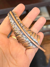 Load image into Gallery viewer, Vintage 1950s Signed REBAJES Hand Crafted Copper Feather Brooch Pin Midcentury
