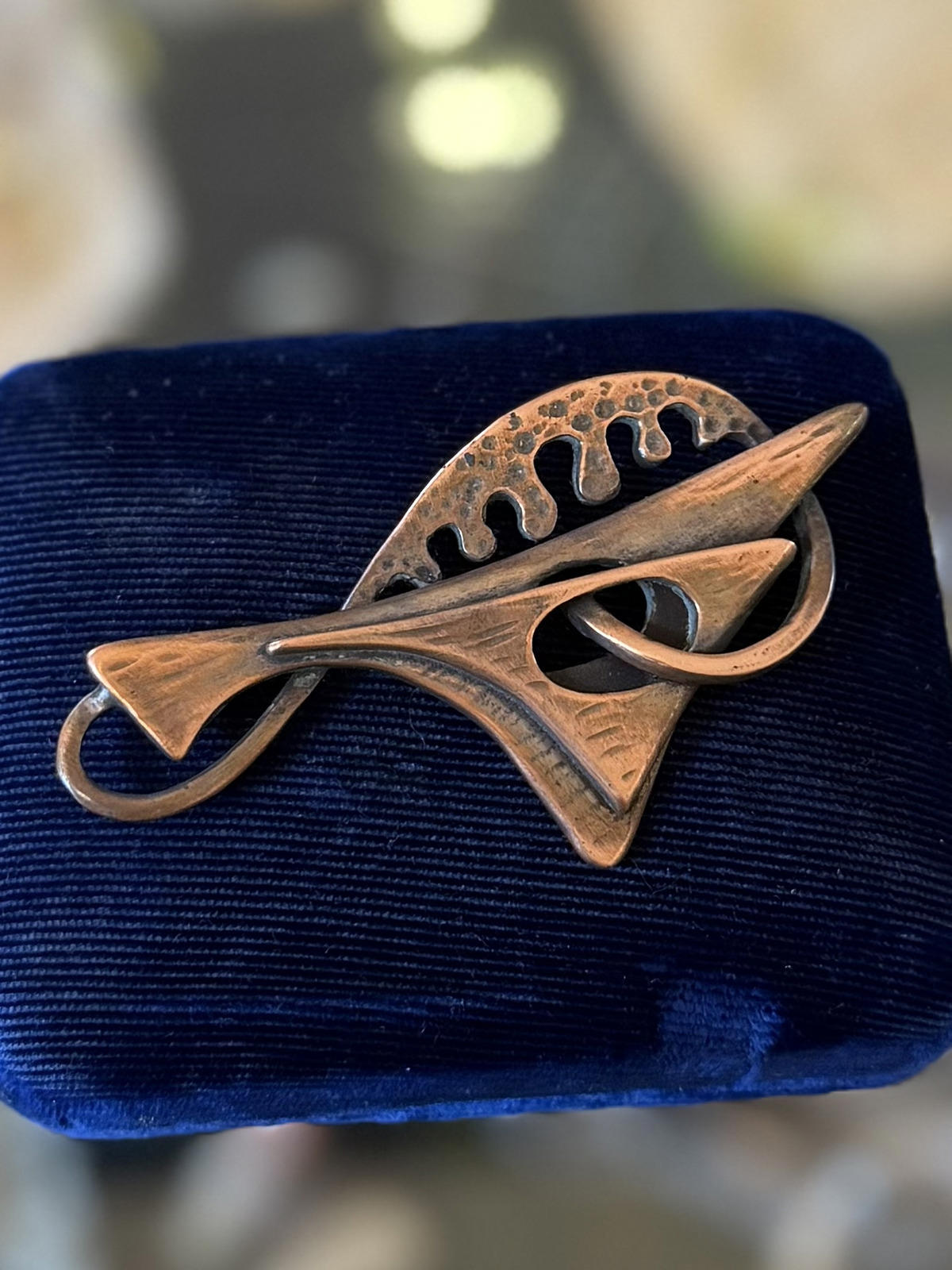 Vintage 1950s Signed REBAJES Hand Crafted Copper Abstract Harpoon Broo ...