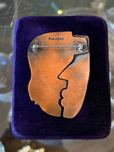 Load image into Gallery viewer, Vintage 1950s REBAJES Hand Crafted Copper Abstract Kiss Figural Faces Brooch Pin
